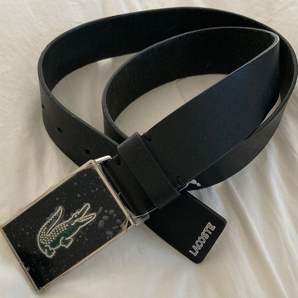 New “Lacoste” Men’s Full Grain Italian Black Leather Belt 36/38, 1 & 1/2 in wide - Picture 1 of 6